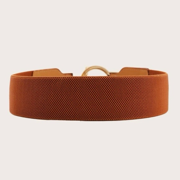 Rust Brown Women Ring Metal Bucket Elastic Belt - Picture 2 of 5
